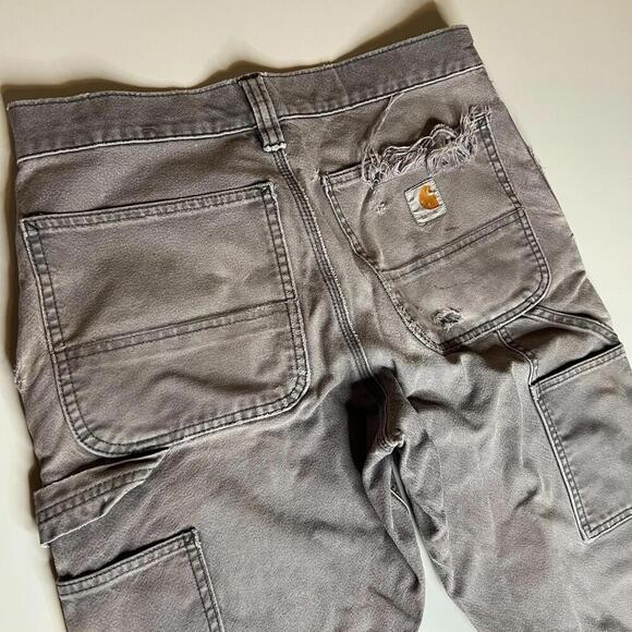 Vintage Carhartt Double Knee Work Pants Gray Distressed Paint Stains Rip W30 L28 - Picture 10 of 15